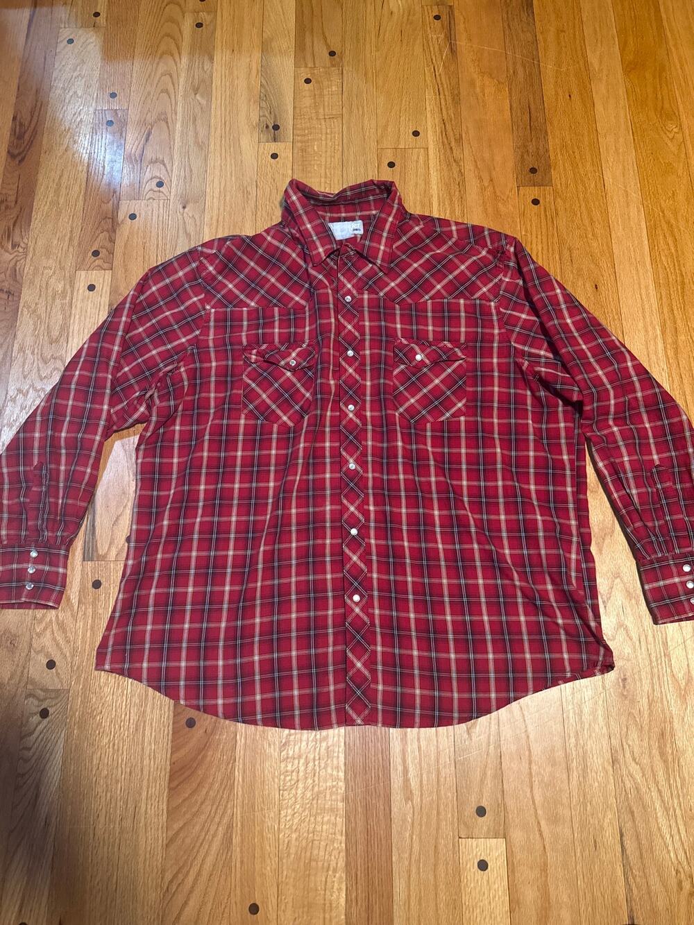 Vintage Wrangler Wrancher Western Shirt Men Red Plaid Pearl Snap Cowboy